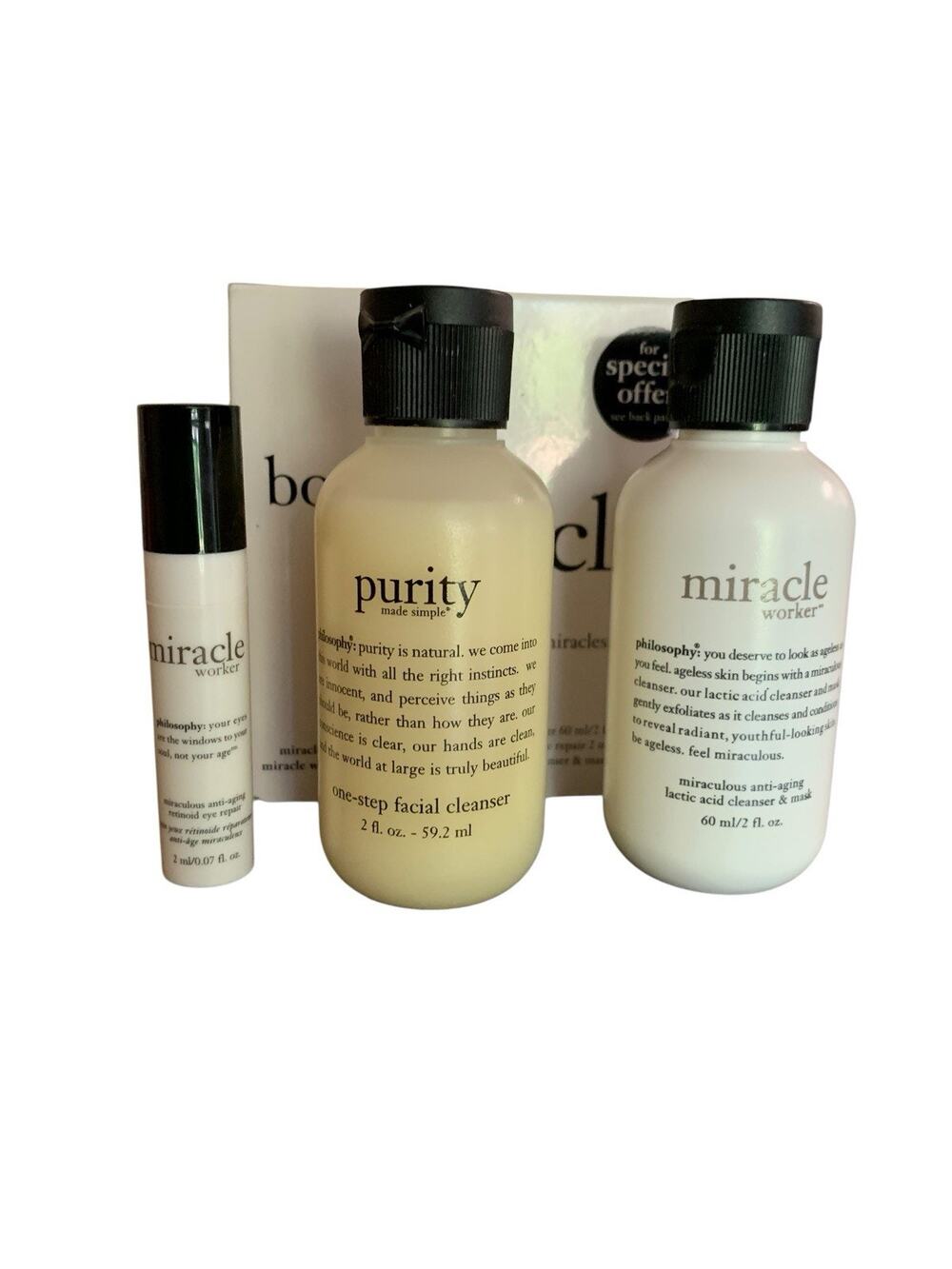 PHILOSOPHY QVC Box Of Miracles Purity Made Simple & Miracle Worker 2 Oz + Eye‎